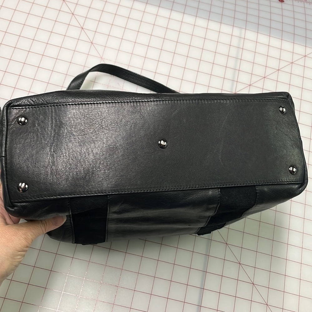 INNUE Career/Travel Black Leather/Suede Stud Accent Top Handle Long Strap Purse - Picture 3 of 16